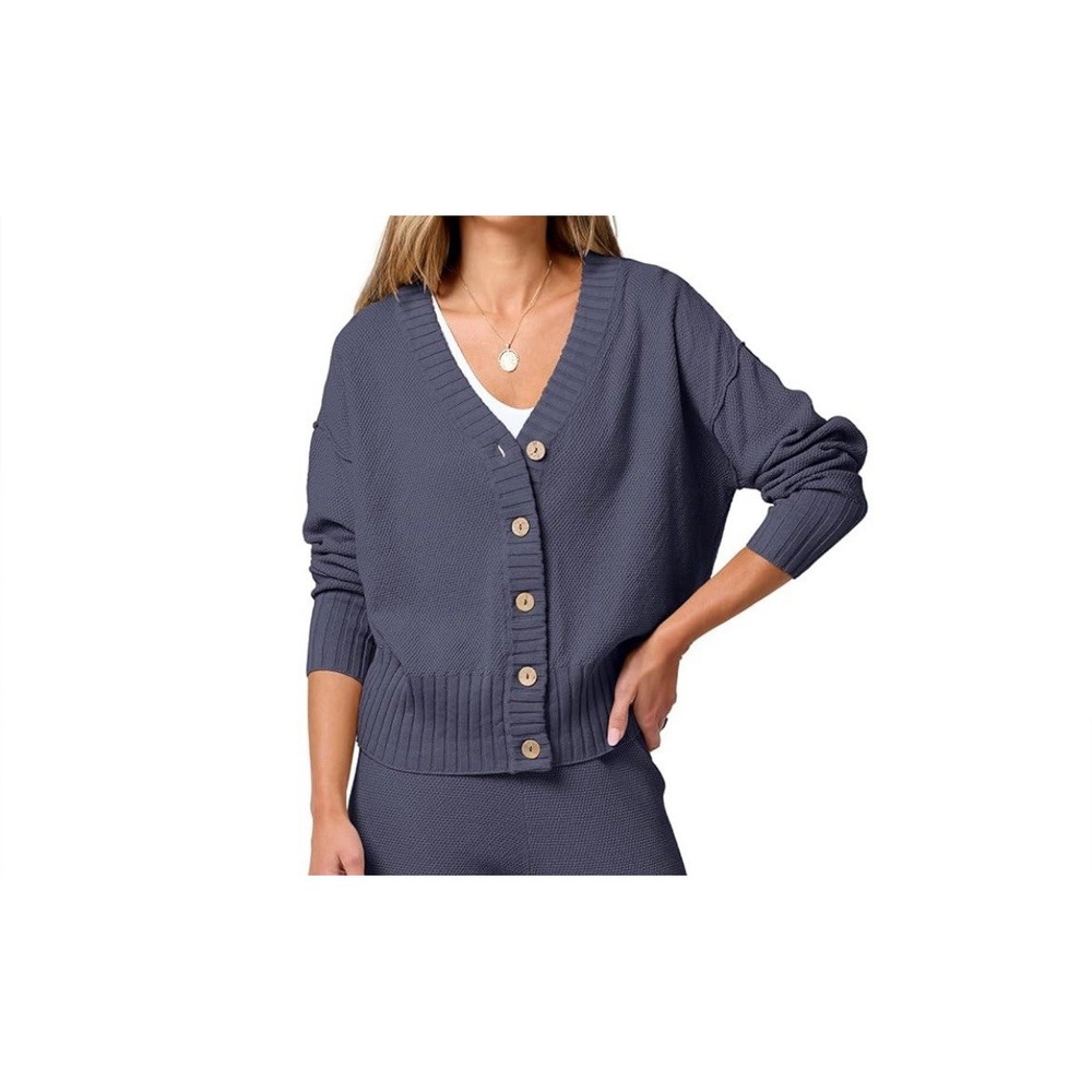 Anrabess Women's Cardigan Open Front Oversized Navy Blue Size XL loungewear